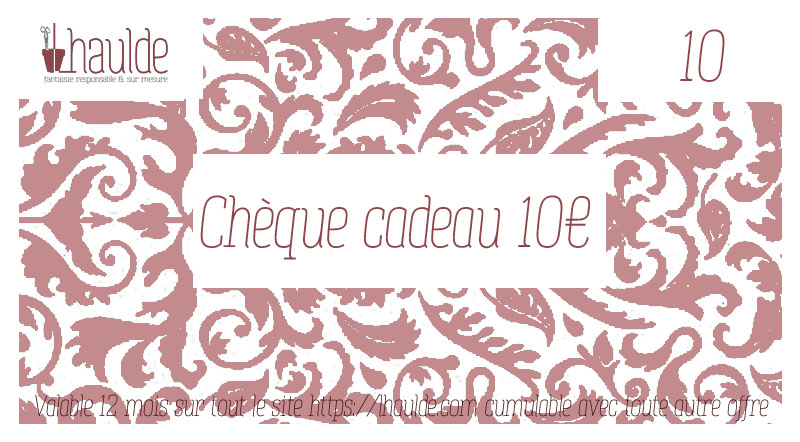 chèque cadeau de 10 euros, visuel classique, horizontal avec des motifs décoratifs pour le fond du chèque