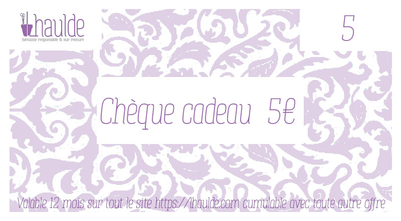 chèque cadeau de 5 euros, visuel classique, horizontal avec des motifs décoratifs pour le fond du chèque