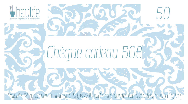 chèque cadeau de 50 euros, visuel classique, horizontal avec des motifs décoratifs pour le fond du chèque