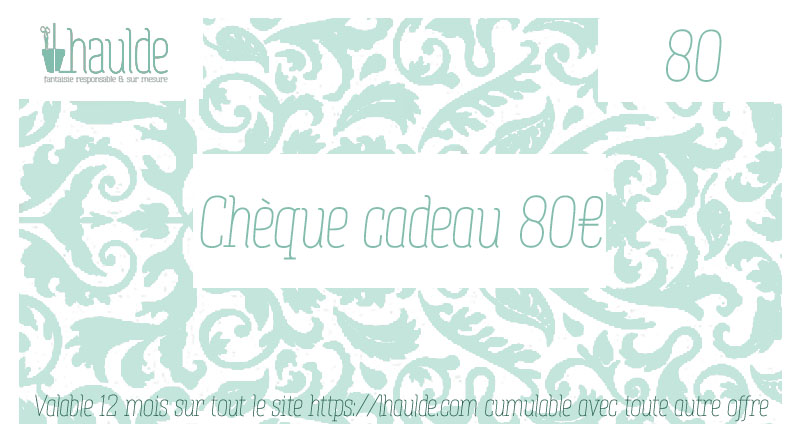 chèque cadeau de 80 euros, visuel classique, horizontal avec des motifs décoratifs pour le fond du chèque