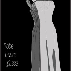 Visuel schématique de la robe, plis au niveau de la poitrine, double bretelles, jupe évasée